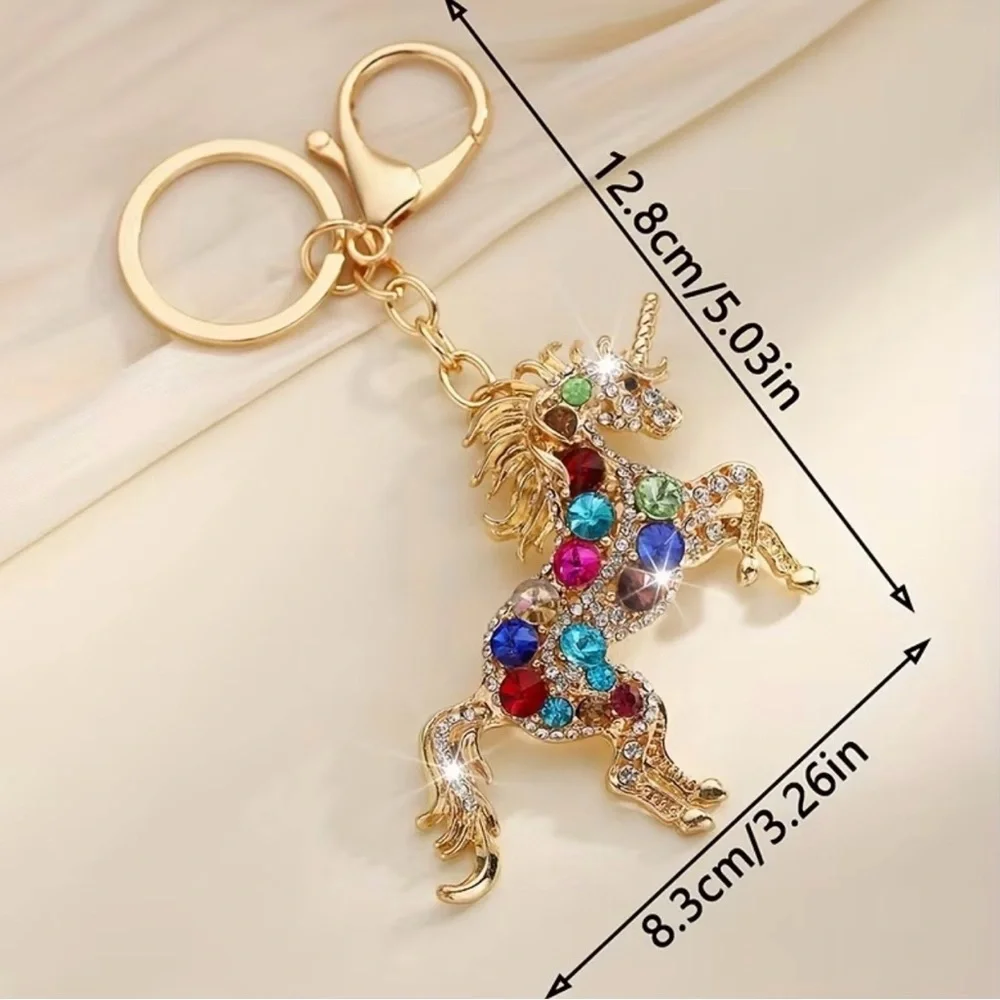 Gold Unicorn Keychain with Multicolor Gems